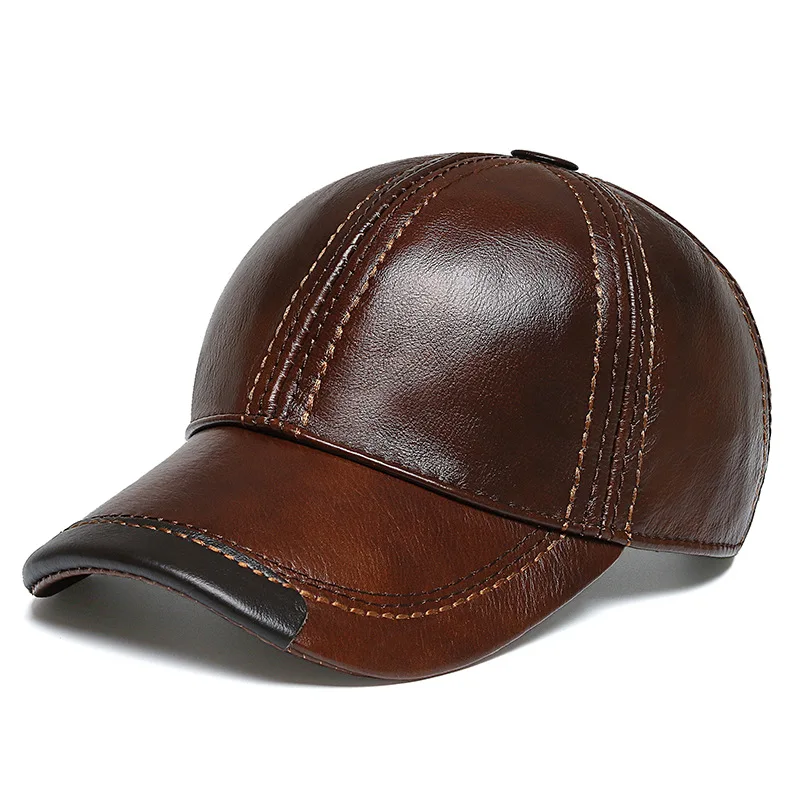 Autumn/Winter Leather-Trimmed Hats Middle-Aged and Elderly Fashionable Versatile Peaked Caps Warm Men's Outdoor Baseball Caps