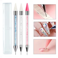 1pc Dual Ended Nail Dotting Pen Pink Crystal Beads Handle Rhinestone Studs Picker Wax Pencil Gel UV Brush Manicure Nail Art Tool 1