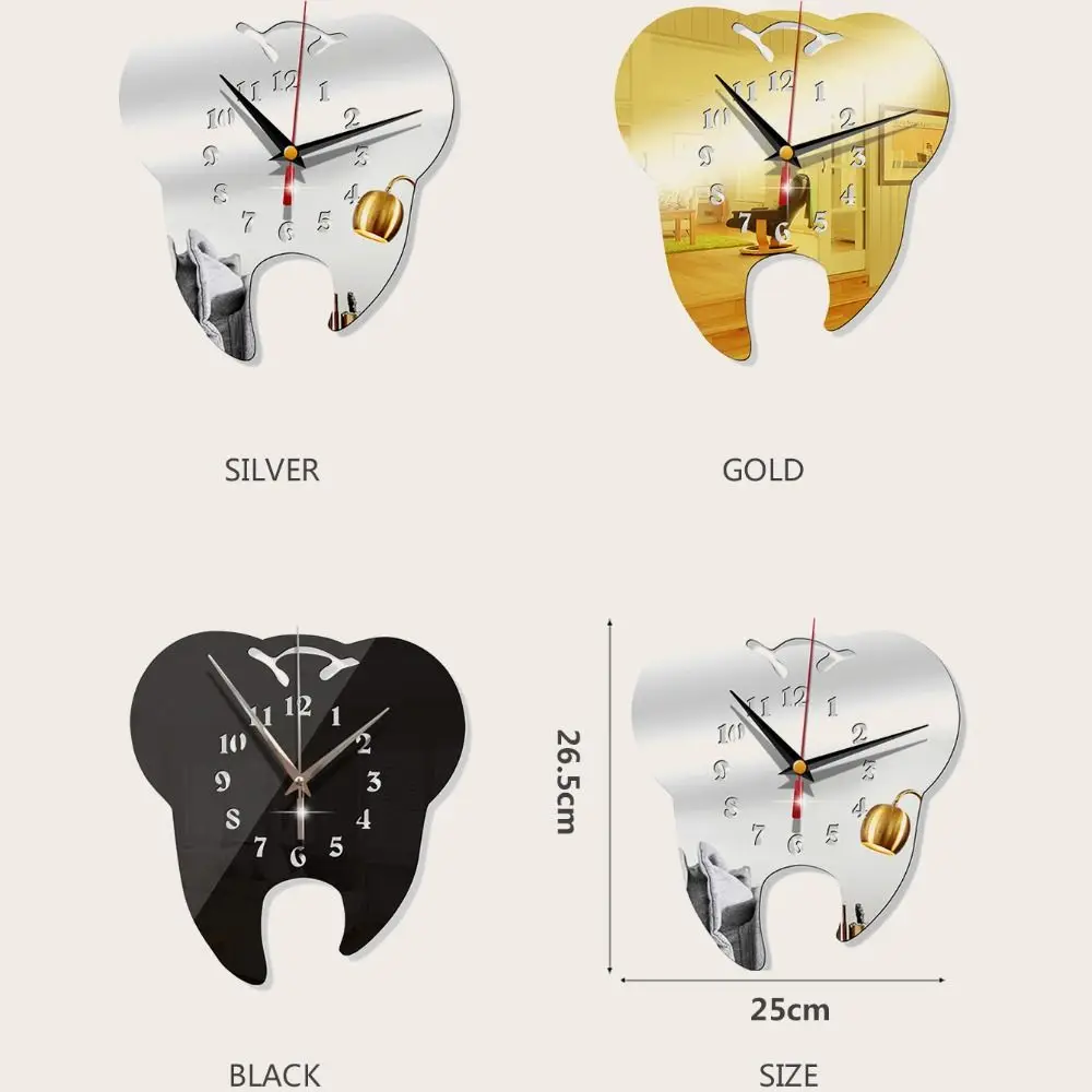 Creative Teeth Mirror Wall Clock TV Backdrop Personality Modern Mirror Clock Wall Stickers Home Decor Hanging