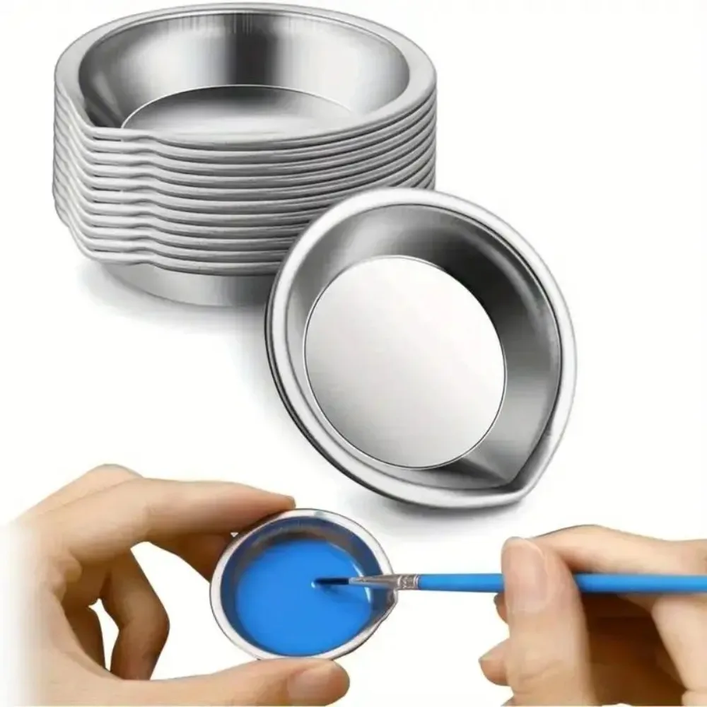 Makeup Palette 12Pcs Stainless Steel Small Round Paint Tray Artist Watercolours Paint Mixing Palette Tray For Artist