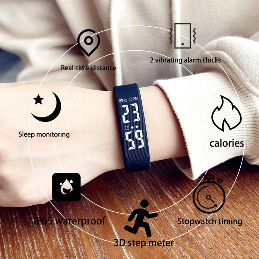 Bracelet Intelligent Traqueur D'Activité - Podomètre, Compteur De Pas, Calories, Alarme Vibrante, Étanche