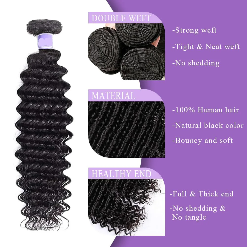 1 Bundles Human Hair Natural Black Deep Wave Bundles Brazilian Virgin Remy Single Bundle Deep Wave Bundle
