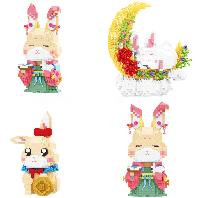 

Mid-Autumn Festival Rabbit Micro Building Blocks Chinese Culture Assembled Moon Jade Hare Mini Brick Figures For Kids Gift