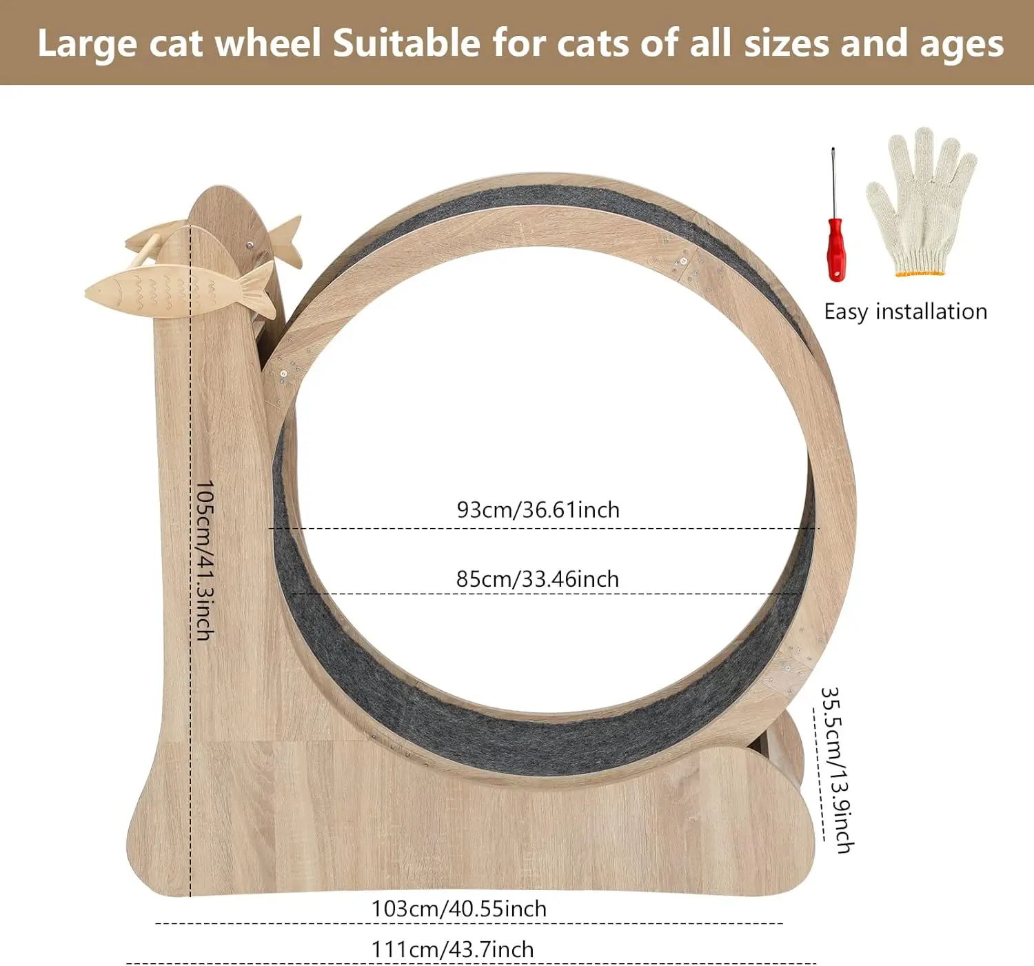 Large Cat Wheel,4-in-1 Cat Exercise Wheel, Treadmill Running Wheel Exerciser for Indoor Cats with Scratcher