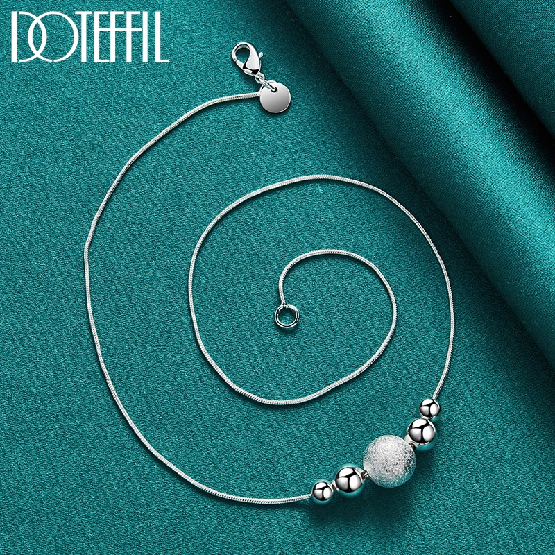 DOTEFFIL 925 Sterling Silver Smooth Matte Beads Snake Chain Necklace For Women Man Fashion Wedding Party Charm Jewelry