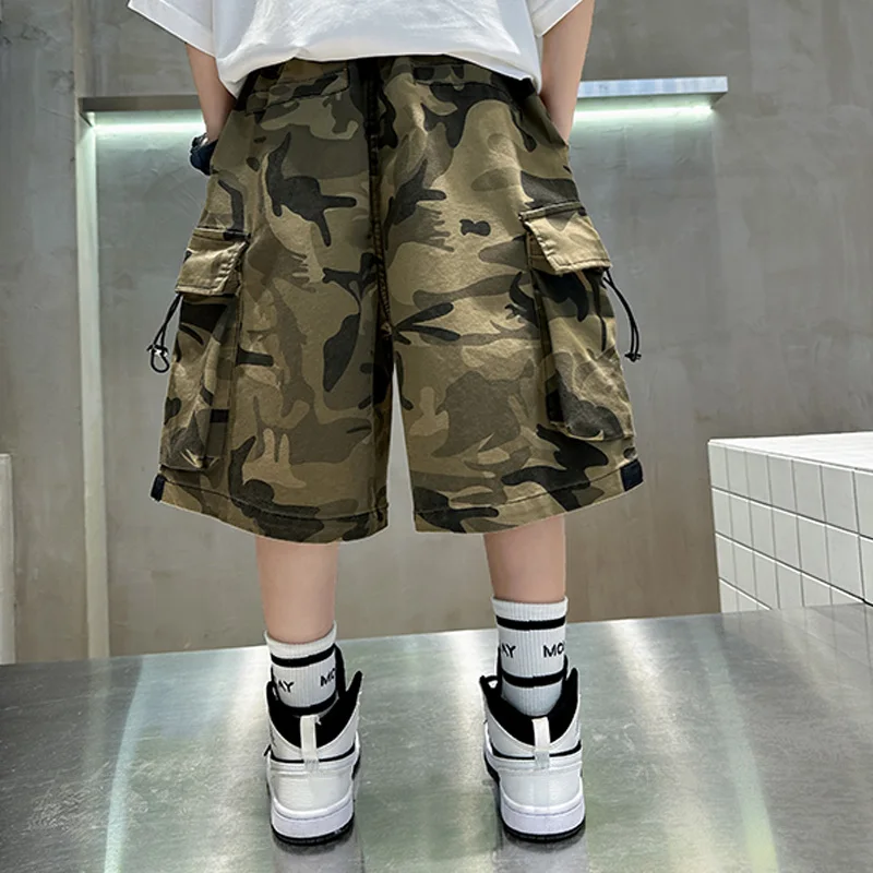 Summer New Tween Children Camouflage Cargo Shorts For Boys Teenager Casual Camo Shorts Fashion Kids Loose Capris Pants 5-14 Year