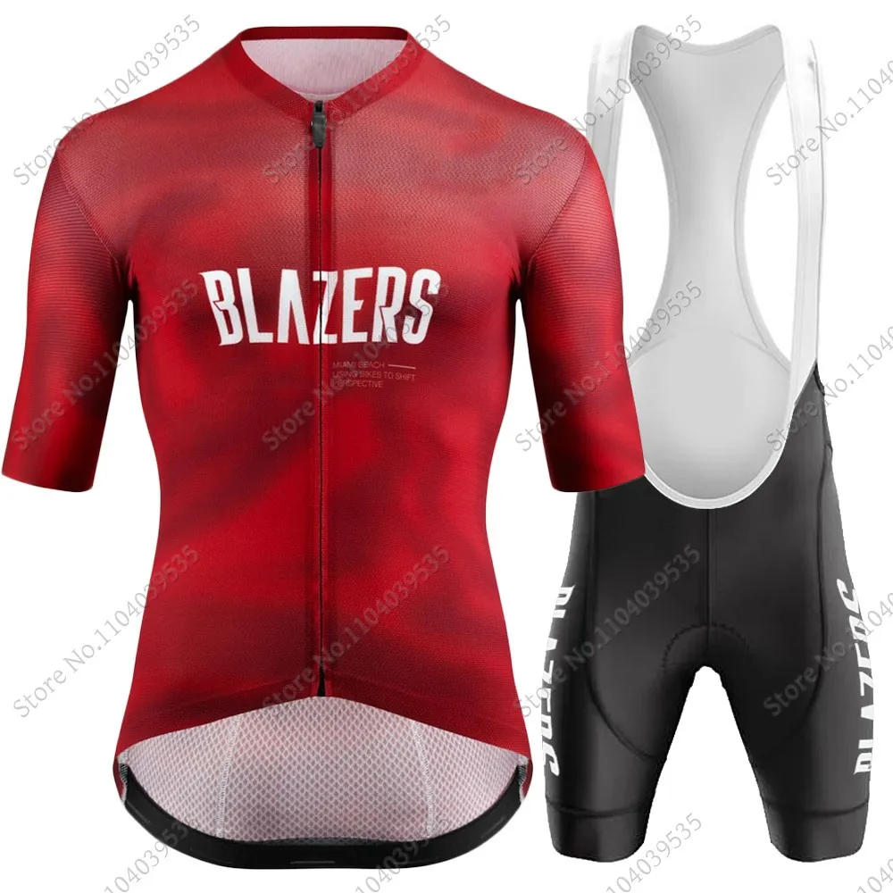 Miami-Blazers Cycling Jersey Set Summer White Red Cycling Clothing Road Bike Shirts Suit Bicycle bib Shorts MTB Maillot