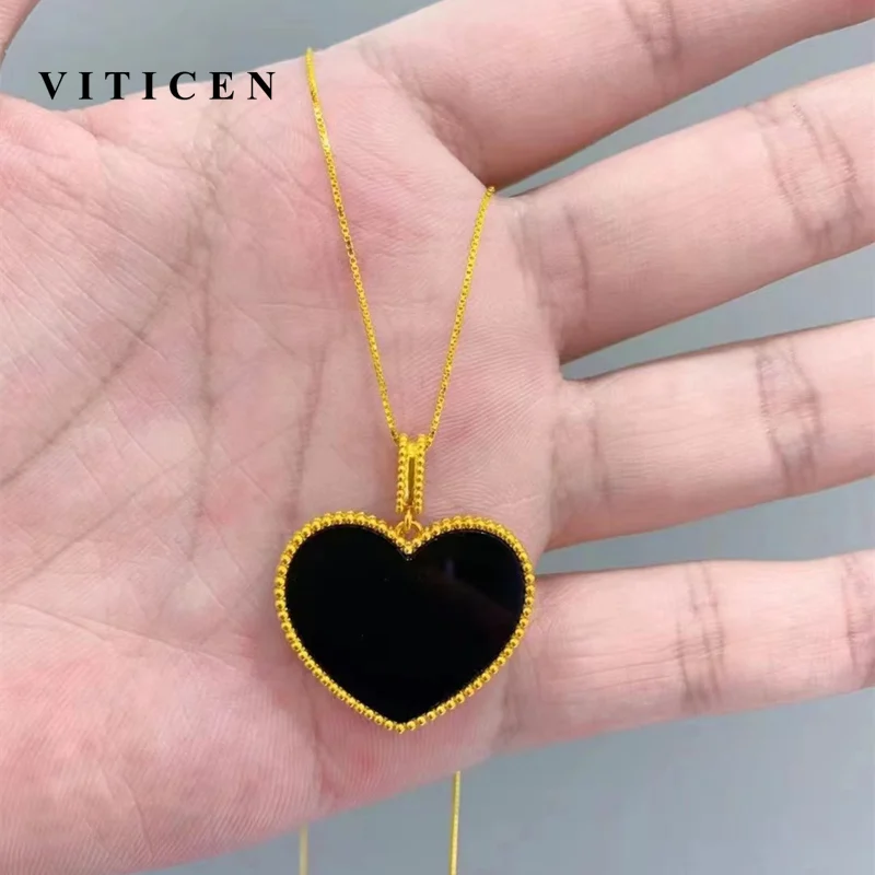 YUNLI Real 18K Gold Heart Pendant Necklace Luxury Heart Design Genuine Pure  AU750 Chain for Women Fine Jewelry Birthday Gift