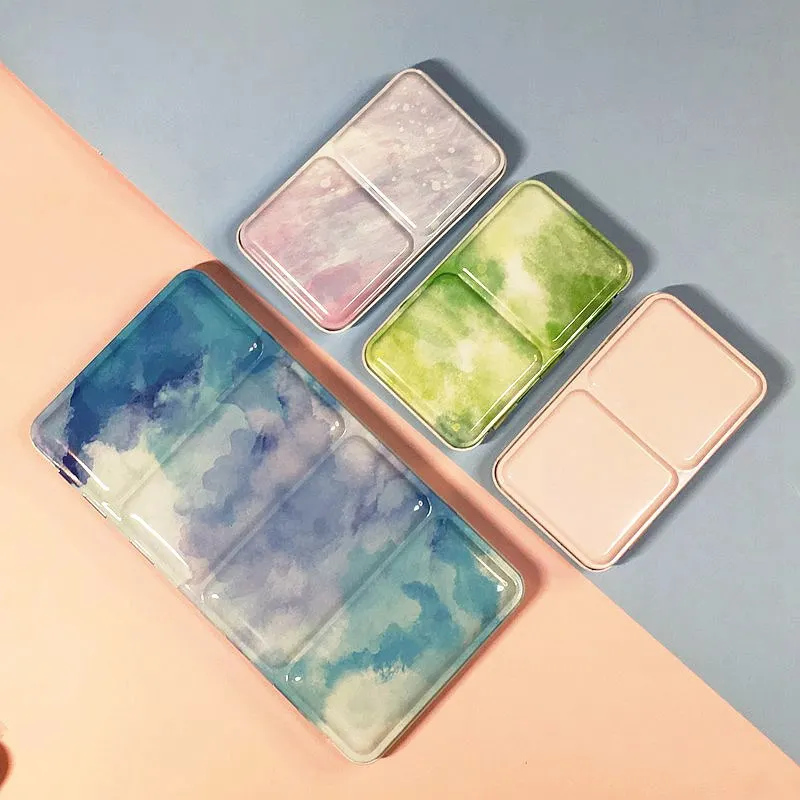 Empty Watercolor Palette Tin Color Mixing Palette Paint Storage Box Iron Paint Tray with Half/Full Pans For Painting