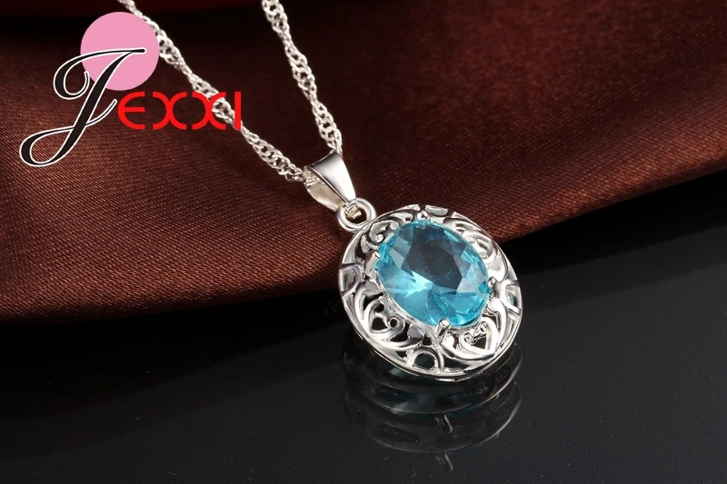 925 Sterling Silver Blue Crystal Zircon Jewelry Set For Bridal