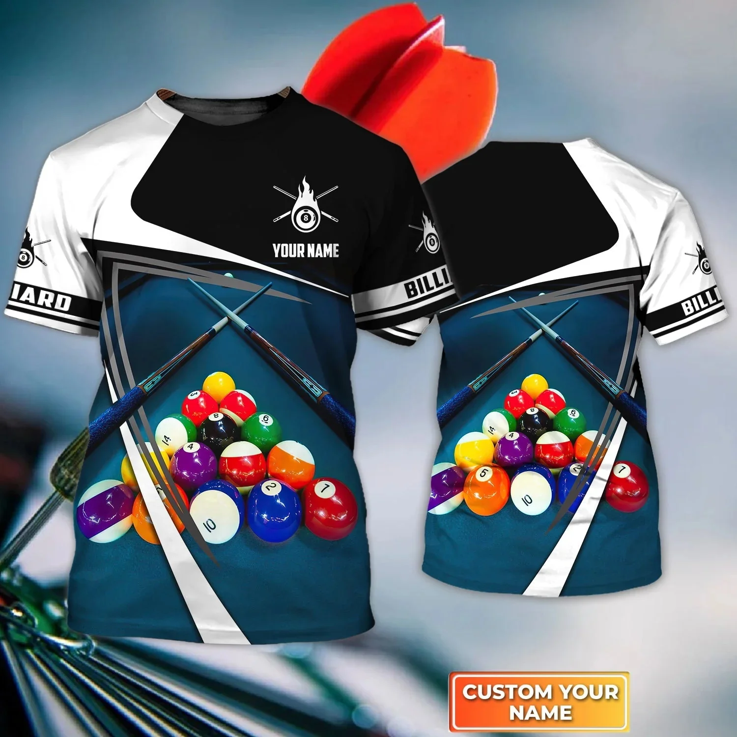 

Summer Fashion Mens t shirt Pool Billiard Player Personalized Name 3D Printed Unisex Tshirt For Team Harajuku T-Shirt DW199