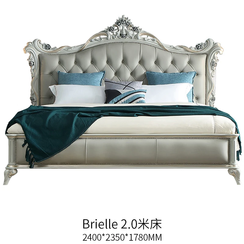 French style light luxury leather double bed master bedroom European retro solid wood princess high-end furniture |