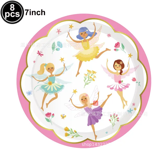 Decorazioni Feste Compleanno A Tema Fata - Set Con Piatti, Tazze, Palloncini E Sfondo Rosa - Foto 2