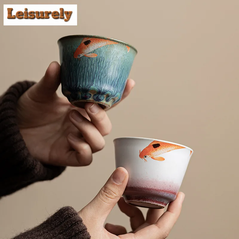 4pc/lot 110ml More Than Mid Fish Ceramic Teacup Tea Bowl Tea Cup Set Tea-tasting Smelling Cup Jianzhan Master Cups Tea Services