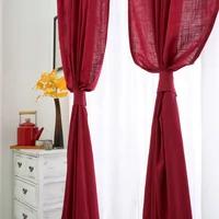 Retro Burgundy Cotton and Linen Curtains B&B Curtains for Living Dining Room Bedroom 1