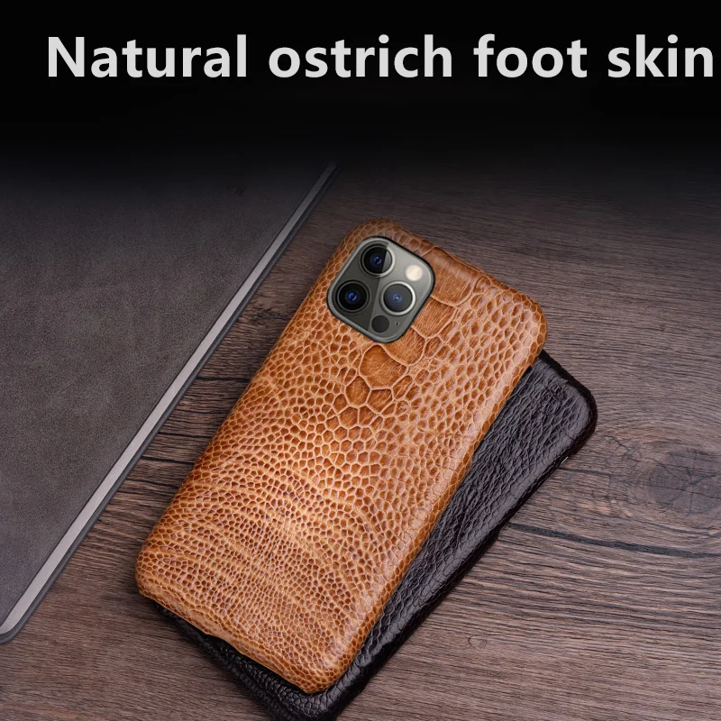 

Genuine Leather Phone Case For iPhone 13 12 Mini 11 Pro X Xr Xs Max Case For SE 2020 7 8 Plus Luxury Ostrich Skin Back Cover