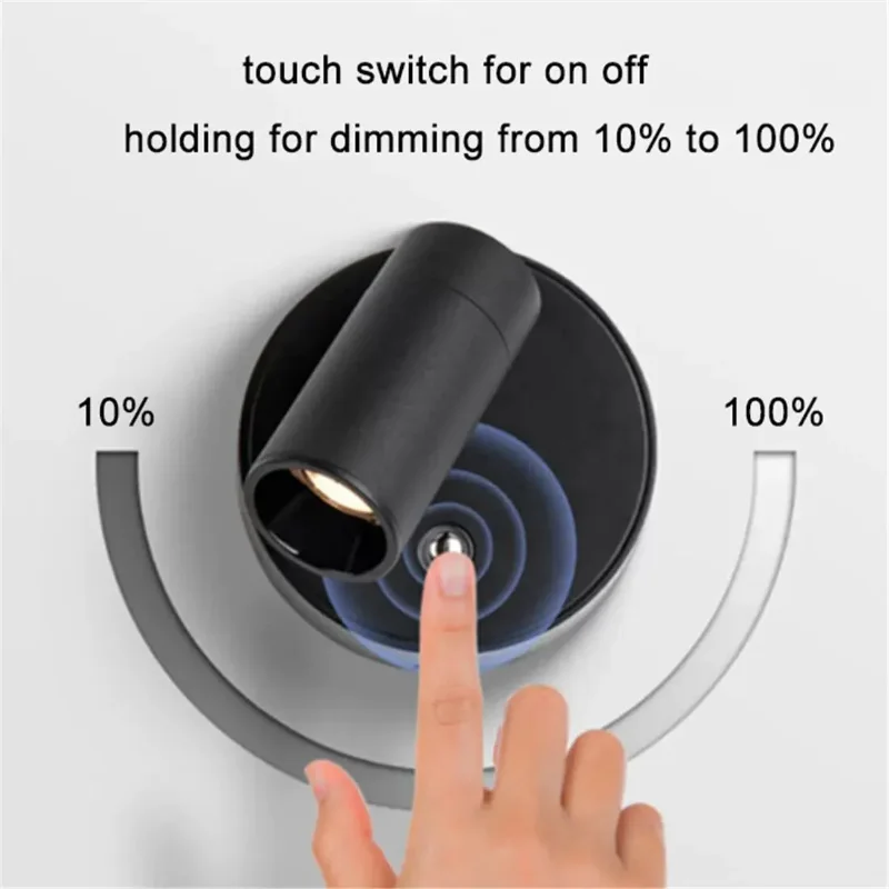 USB 충전식 LED 무선 벽 조명, 터치 스위치, 블랙 화이트 자석, 밝기 조절 침대 옆 램프, 독서용