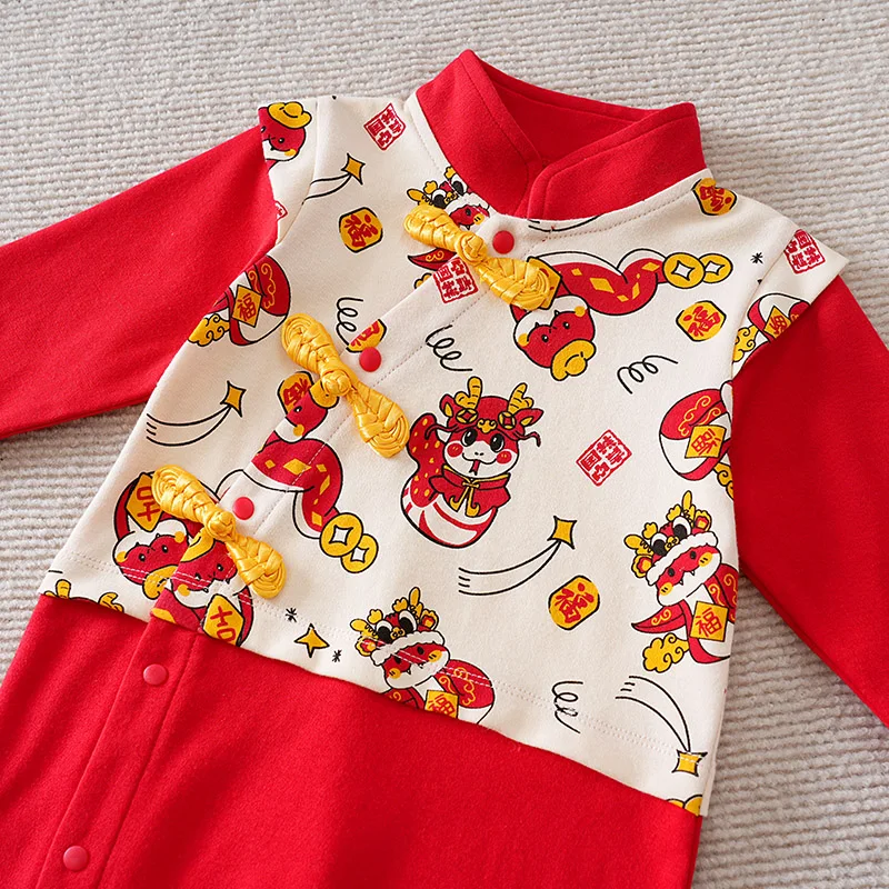 Newborn Clothes With Chinese Style Cute Zodiac Snake Cotton Soft 0-18 Boys And Girls Spring AndAutumn Long Sleeved Baby Jumpsuit 4