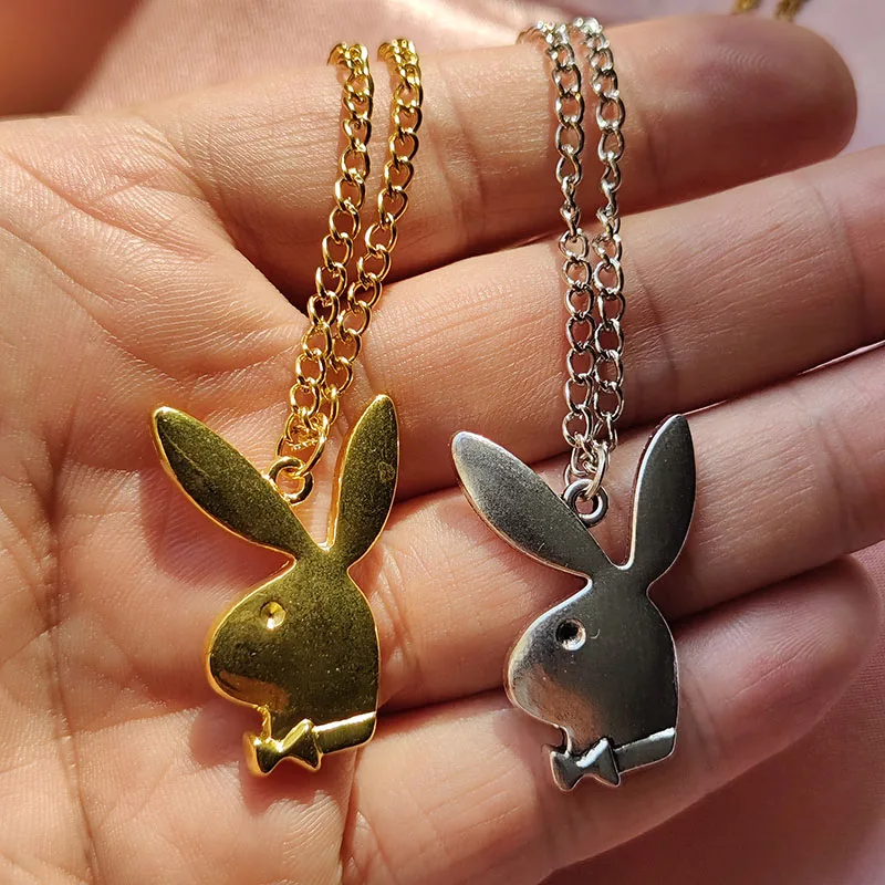 Y2K Playboy Bunny Necklace Rabbit Charm Necklace Handmade 