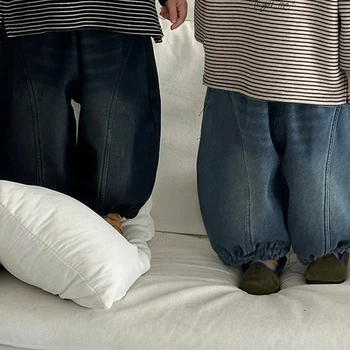 Trousers 2025 Autumn and Winter New Childrens Clothing Korean Style Boys and Girls Fashion Warm Thickened Lantern Jeans 1