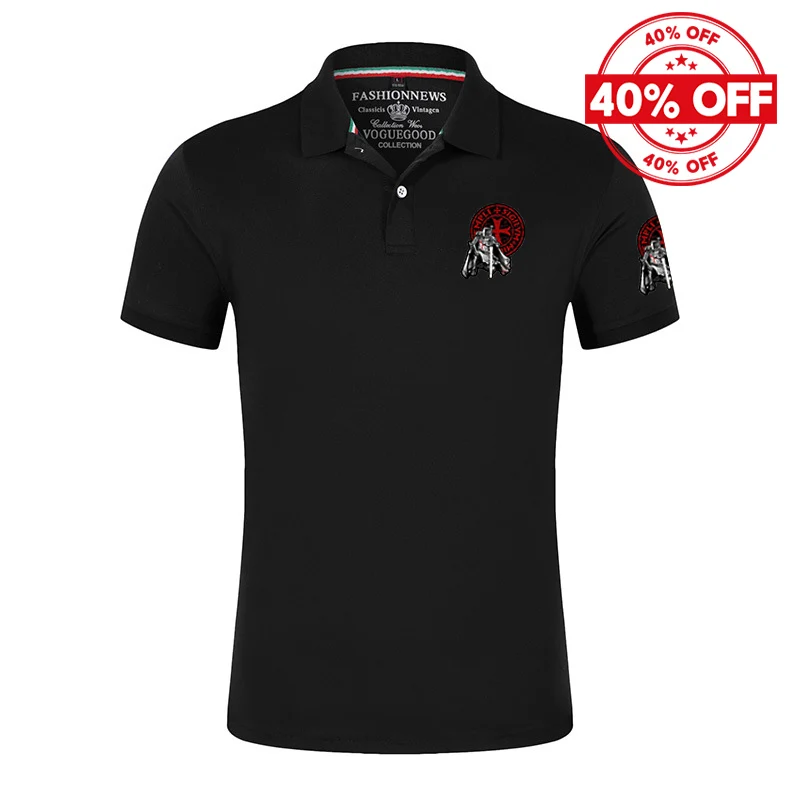 Summer Mens Slim Fit Polo Shirt Knights Templar Pattern