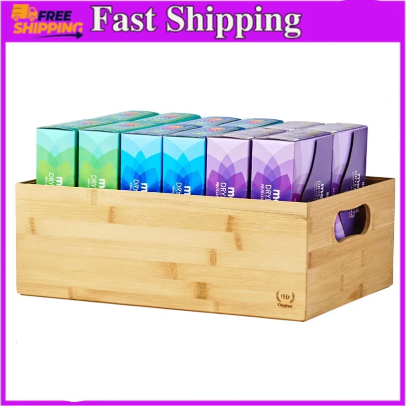 

Bamboo Medium Set of 2 Stackable Organizing and Storage Bins Brown