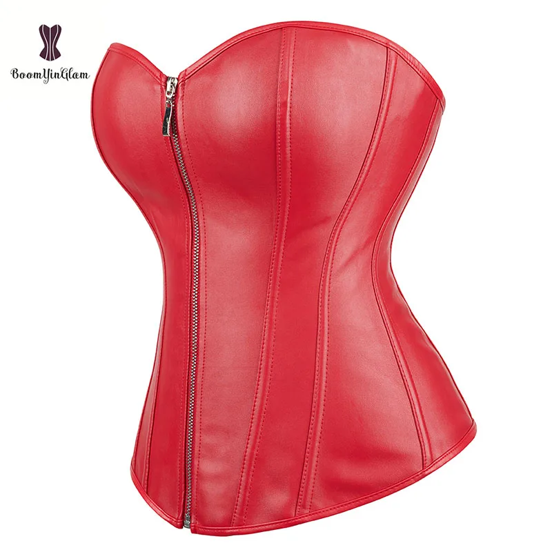 Punk Style Push Up Women's Plus Size Slimming Body Shapewear Gothic Faux Leather Corset Bustier With Zip 834# waist corset body shaper corset bustier top lace corset