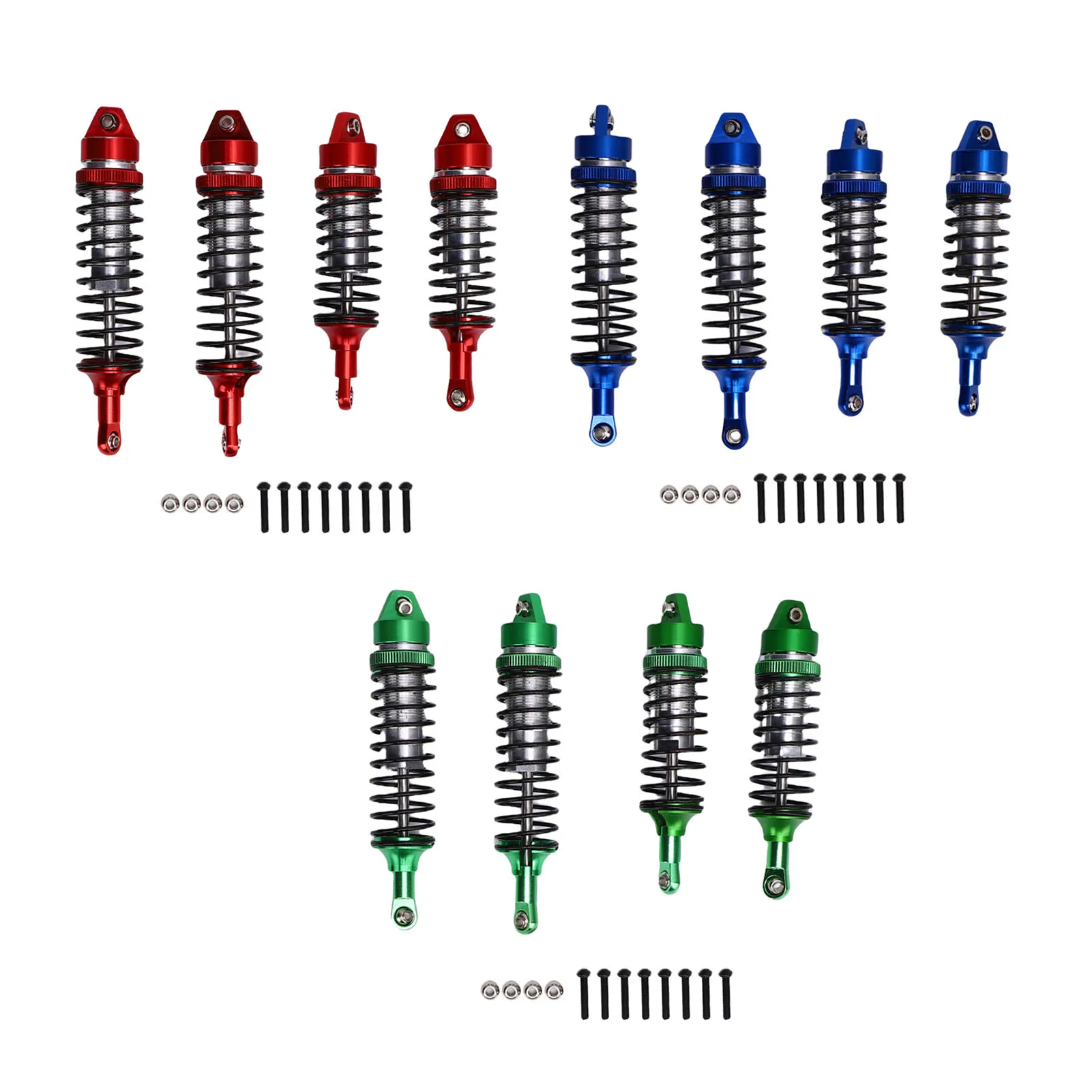 RC카 앞뒤 충격 흡수 장치 2쌍 알루미늄 합금 경량 1/10 효율적인 댐핑 RC 쇼크 업소버 댐퍼 세트 (RC 크롤러용)