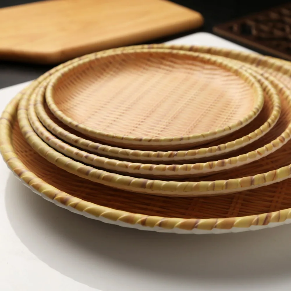 Rattan Round Biodegradable Bamboo Fiber Plate 25Cm