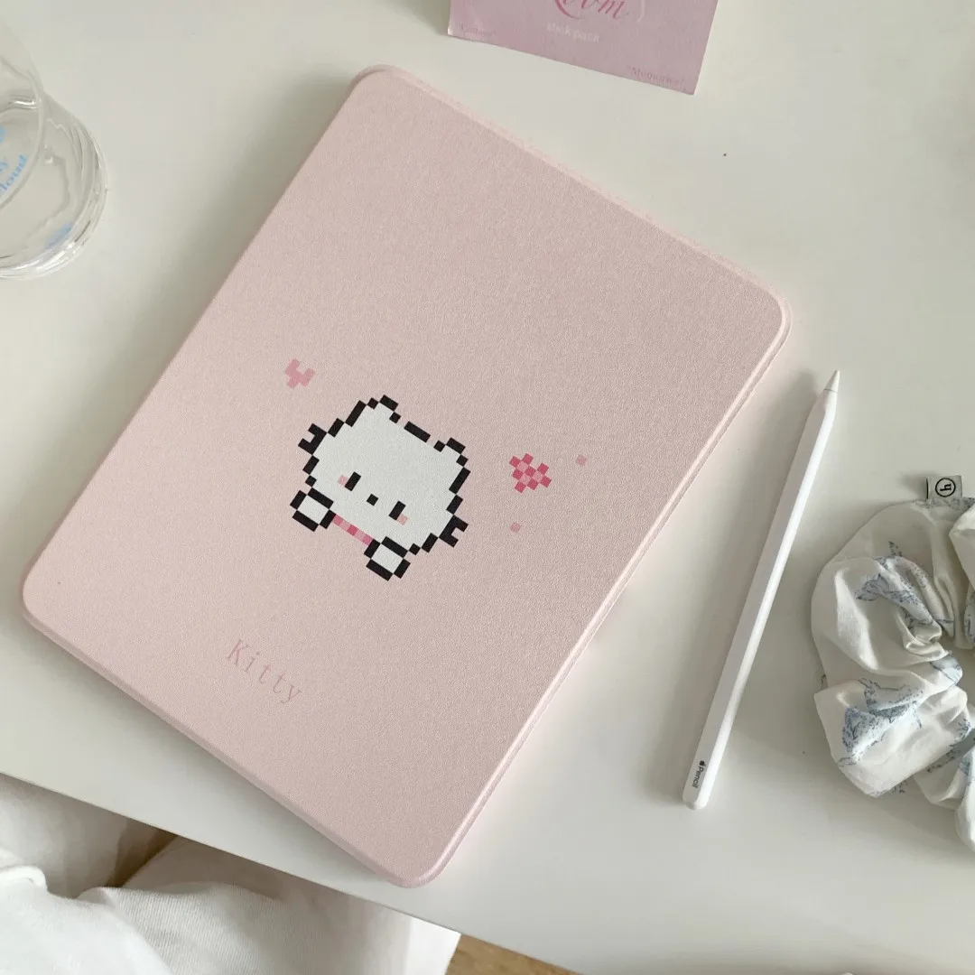 Pixel Cat Case With Pencil Holder for iPad