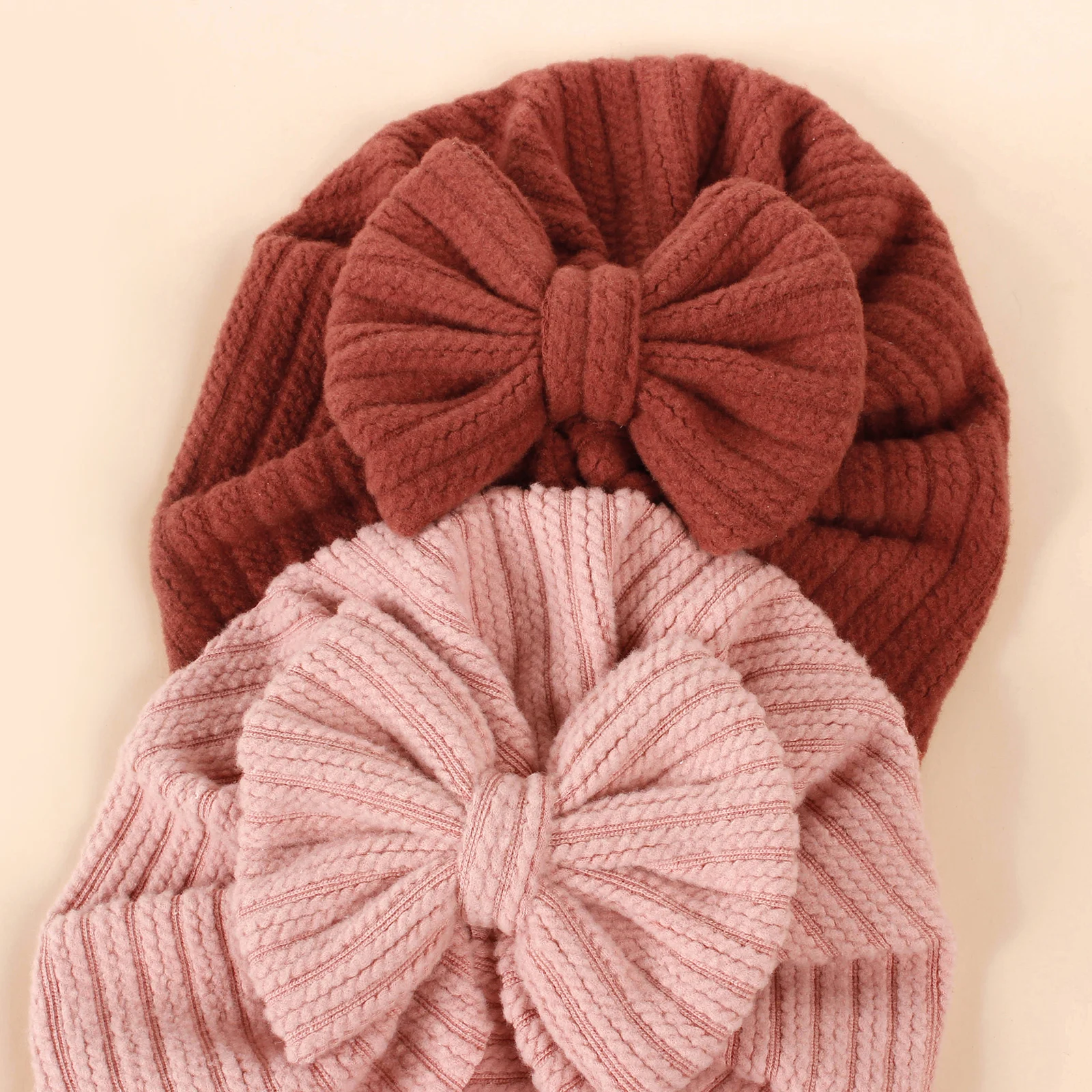 Baby Knot Turban Newborn Ribbed Hat 0-5T Elastic Knitted Bow Indian Cap Winter Cute Hats Infant Toddler Girls Boy Kid