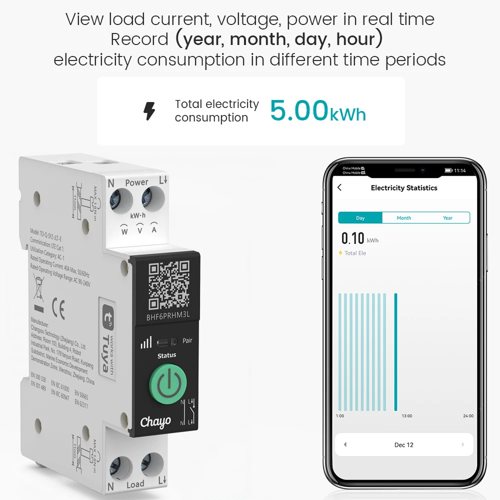 Interruttore Intelligente Chayo 4G Tuya con Protezione da Sovratensione e Sottotensione, Misurazione, Timer Multiplo, Compatibile con Smart Life/Alexa/Ali - immagine 4