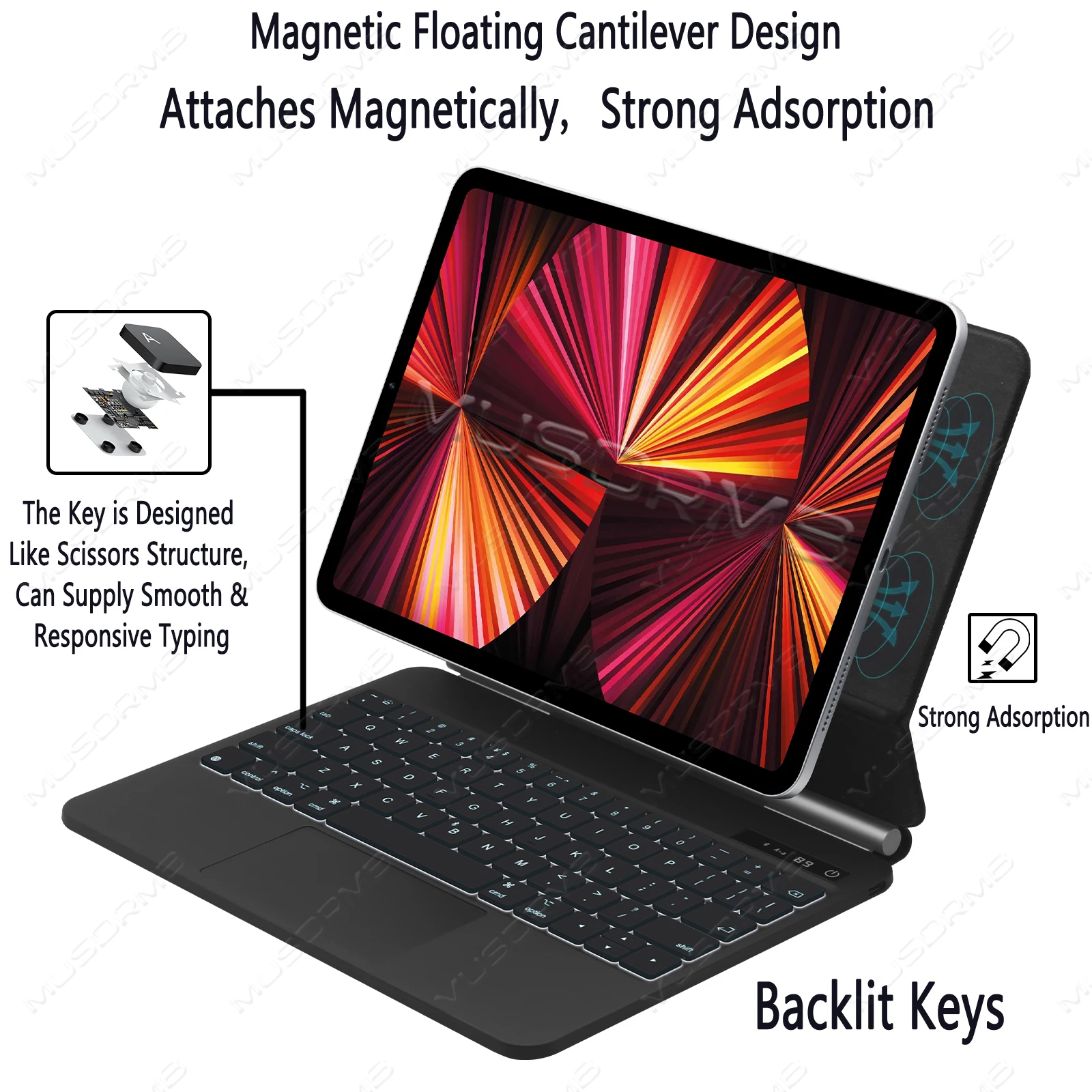 애플 iPad Pro 11 12.9 2018-2022 Air 4 5 10.9 Gen 10 용 매직 키보드 백라이트 마그네틱 케이스 키패드 포르투갈어 아랍어 러시아어