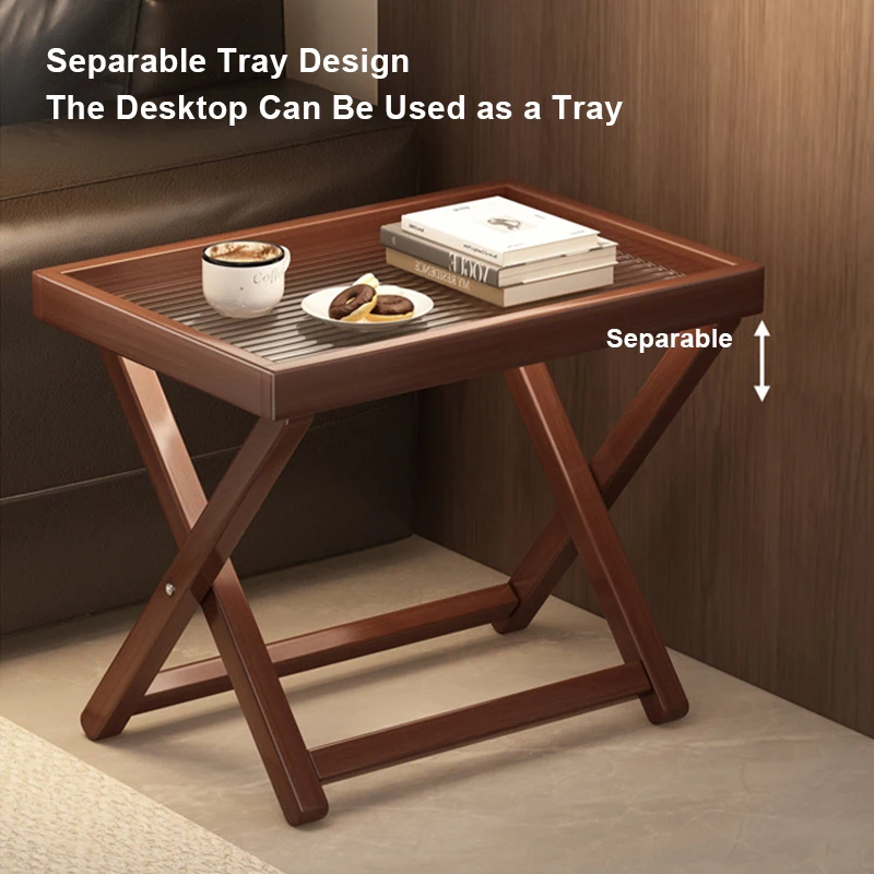 Bamboo Folding Side Table,Durable Tv Tray Bed Table,Small End Table For Living Room, Bedroom, Portable Storage Table