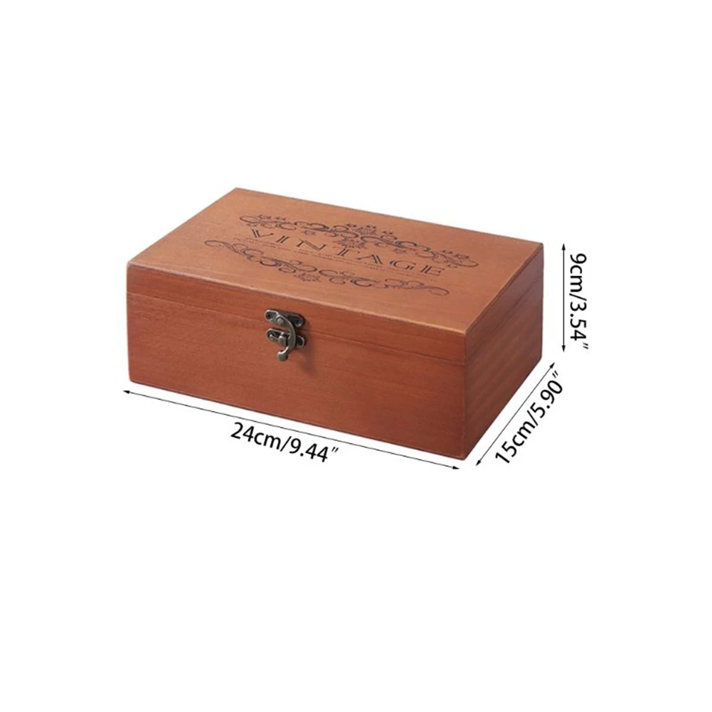 Retro-Aufbewahrungsbox aus Holz mit abschließbarem Holz, dekorativer Koffer für Zuhause oder Büro, Holzkiste mit Klappdeckel, Andenkenhalter mit Schloss – Detail 4