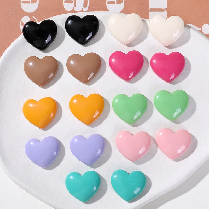 

Wholesale 100pcs 20*18mm Flatback Solid Colors Love Heart Shape Resin Cabochons Ornament Accessory Material Beading Cameo Craft