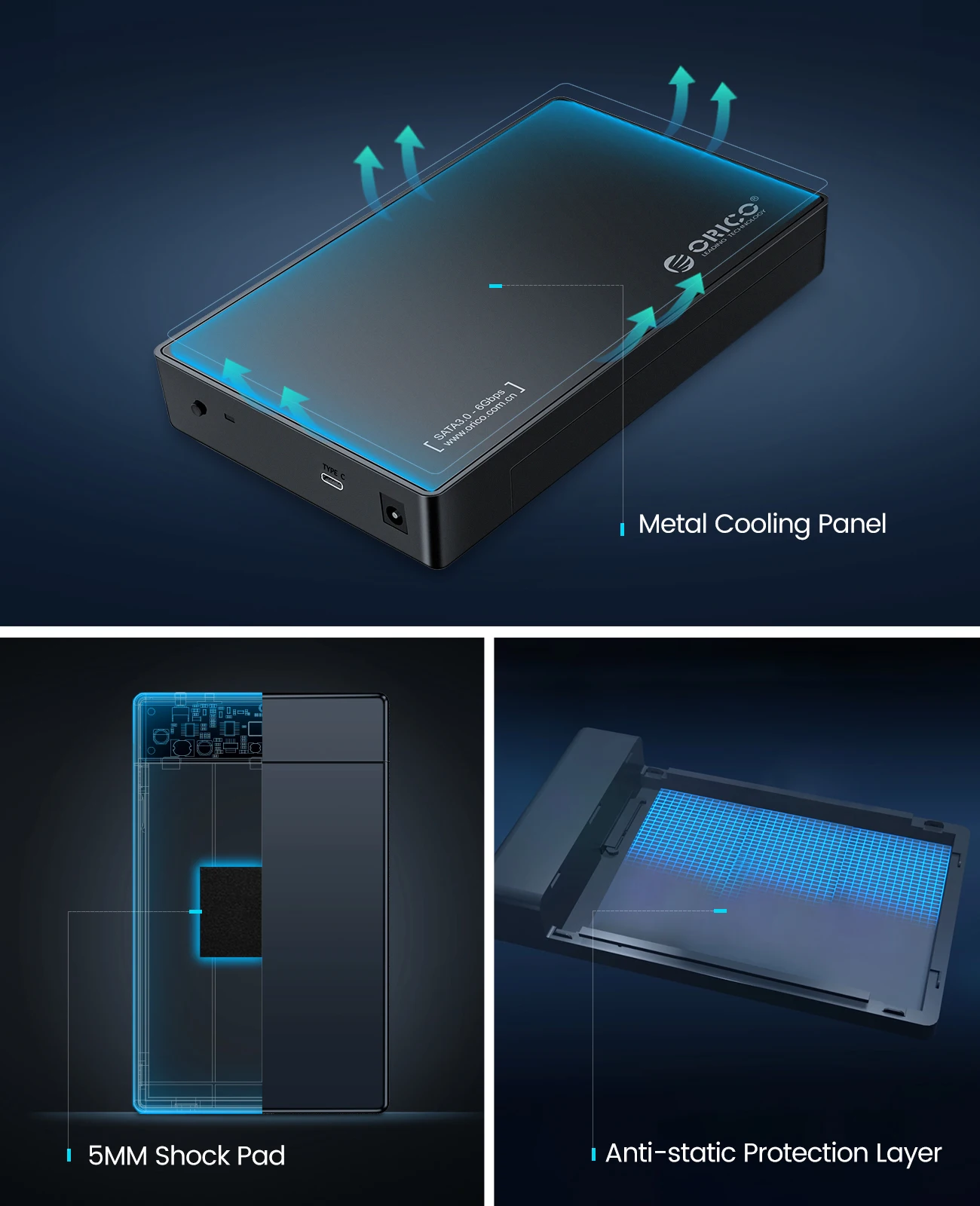 ORICO 3.5'' HDD Case Type C SATA to USB3.0 External Hard Drive Enclosure for 2.5/3.5inch SSD Disk HDD Box Case Support UASP