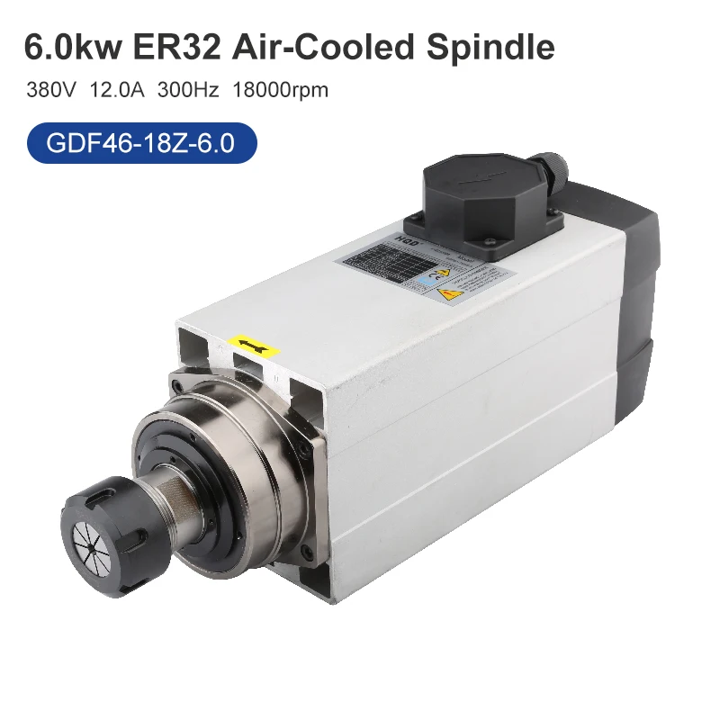 

CNC Spindle Motor 3.5KW 220V 380V Square Air Cooled Spindle ER32 Collet 18000rpm 300Hz For CNC Milling Cable Box Version