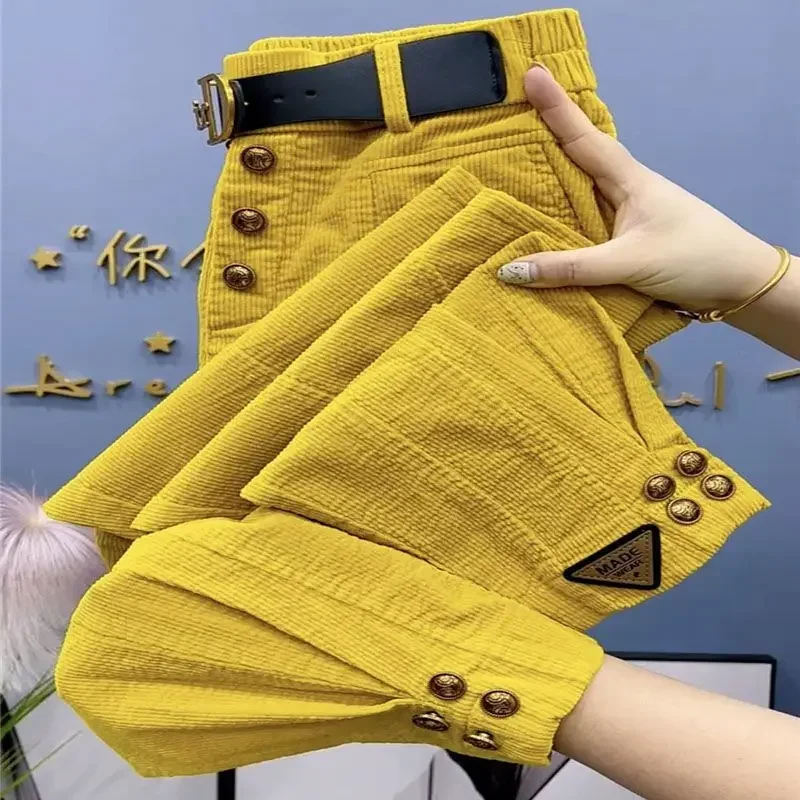Solid Color Thick Warm Corduroy Pants Women 2023 Autumn Winter Korean Loose Casual Pants Harm Trousers