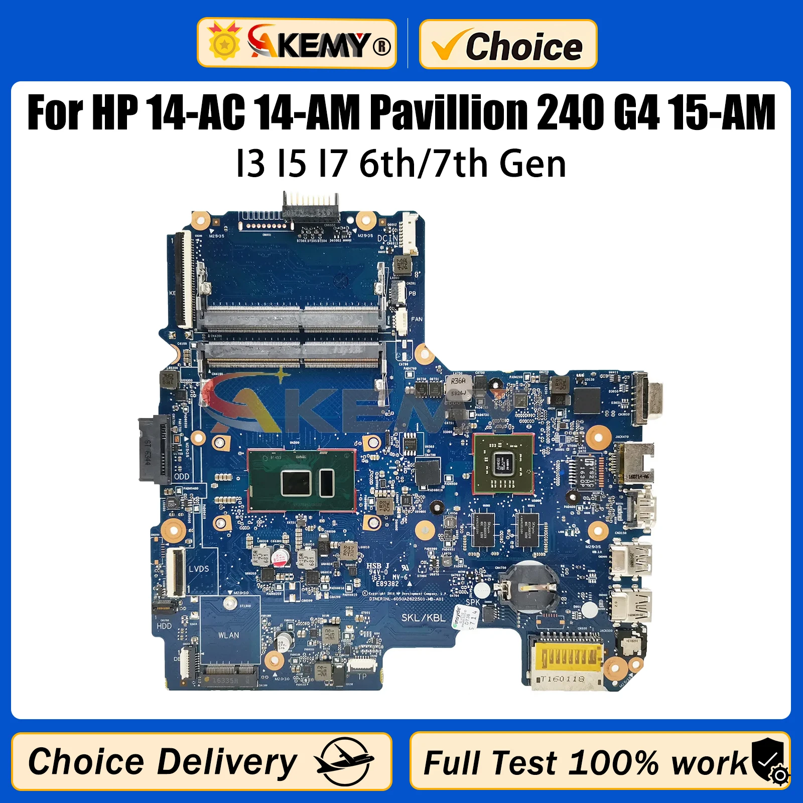 Akemy 14-AC 14-AM Mainboard For HP Pavillion 240 G4 15-AM  Laptop Motherboard With I3 I5 I7 CPU DDR4 6050A2822501 Test work ok