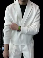 Casual and Simple Men Solid Color V-neck Side Zipper Suit 2