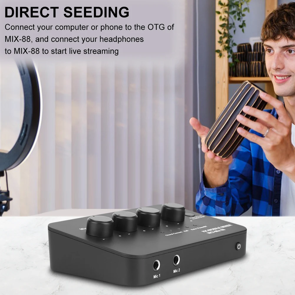 Compact Karaoke Audio Mixer AUX IN/OUT BT Connection Dual Mic Inputs Digital Audio Sound Karaoke Machine for TV/PC & Amplifier