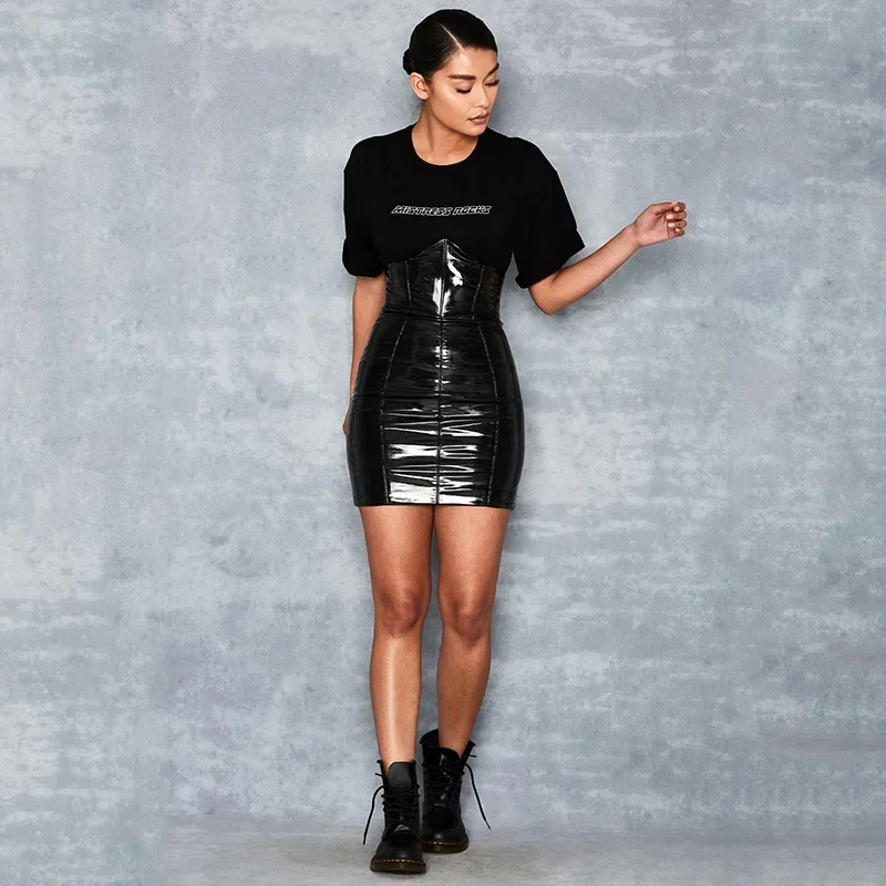 Faxu Latex Pu Leather Skirt for Woman Zipper Black/High Waisted/Pencil Skirts Womens Spring Wrap Sexy Mini Skirt Female 2023 New