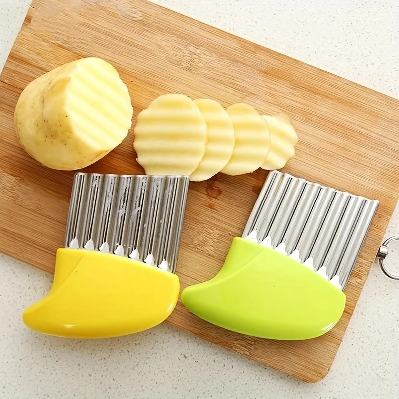 Potato Cutter Wavy Chopper Knife Upgraded Stainless Steel Crinkle Knife French Fry Chip Cutter For Fruit Vegetable Kitchen Tools