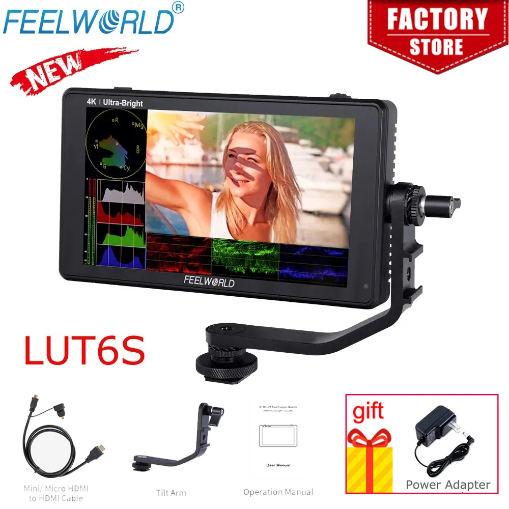 

FEELWORLD LUT6S 6 Inch 2600nits 3D LUT Touch Screen on Camera Field DSLR Monitor with HDR Waveform 1920X1080 IPS Panel