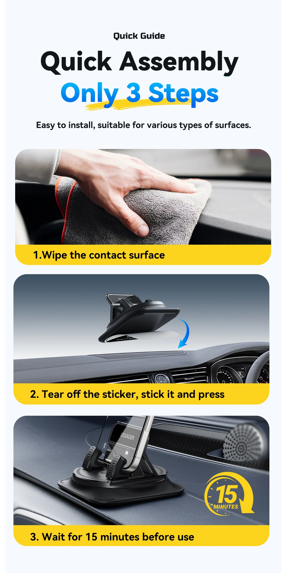 Essager Anti-slip Car Silicone Holder 360 Degree Car Dashboard Stand Cell Phone