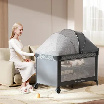 4 in 1 Baby Bassinet,Pack and Play,Bedside Crib Sleeper,Bottom Storage and Toy Bar for Newborn to Toddles 6