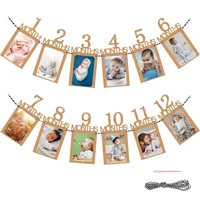 Birthday Baby One Year 12 Months Photo Banner Baby Boy Girl 1 Year Birthday Party Decor Photo Garlands Baby First Birthday Party 1
