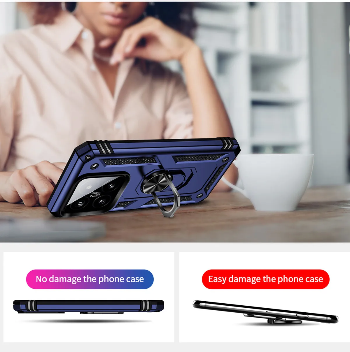 Enhanced Military-Grade Anti-Shock Phone Case with Ring Kickstand and Bumper Protection