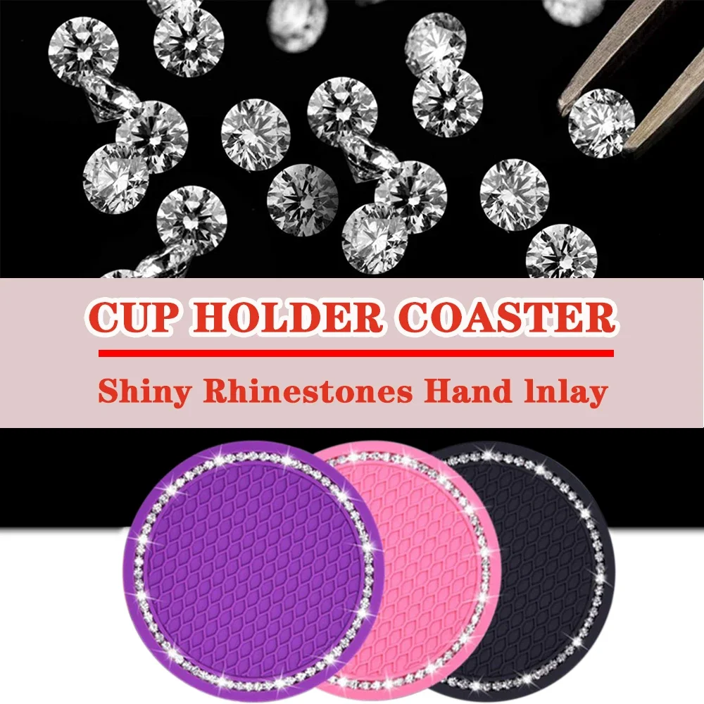 

Diamond Car Coaster Water Cup Slot Non-Slip Mat Silica Gel Pad Cup Holder Mat Gadget Bling Waterproof Car Interior Accessories